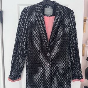 Anthropologie Black White Geometric Blazer Pink Lined Size Small Oversized